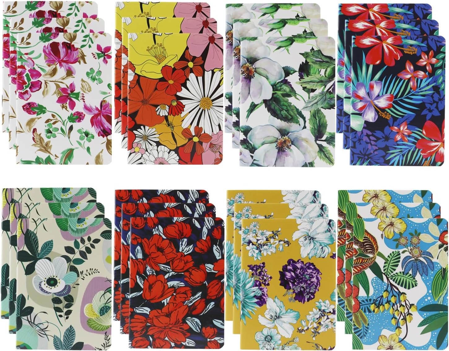 24pcs Mini Notebooks, Pocket-size Journals, Floral Design
