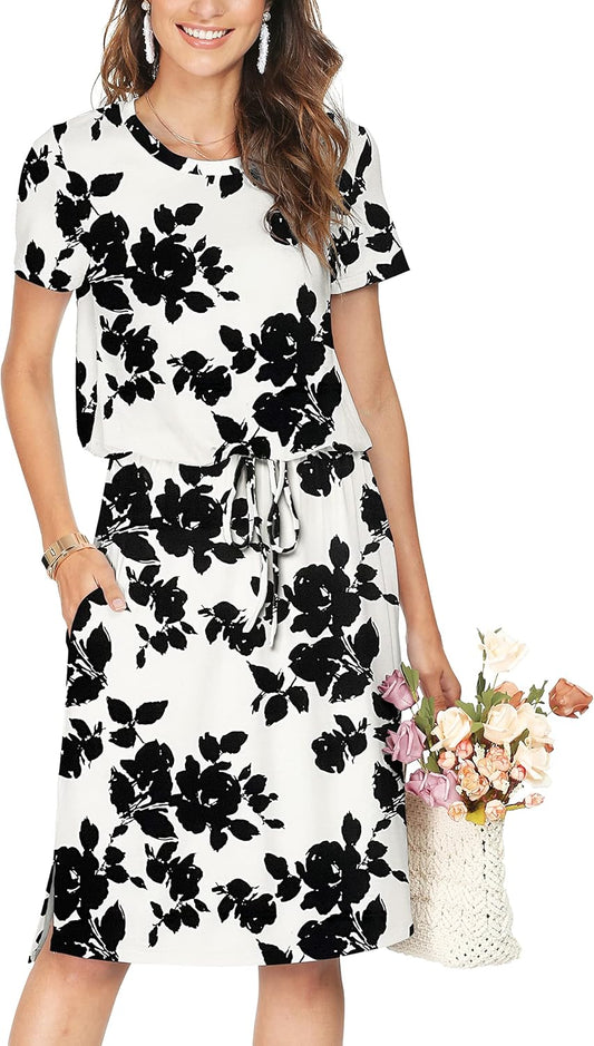 Simier Fariry Womens Summer Hide Belly Knee Length Travel Dress