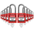 Lockout Tagout Locks Set 10 Red - Keyed Different LOTO Pack