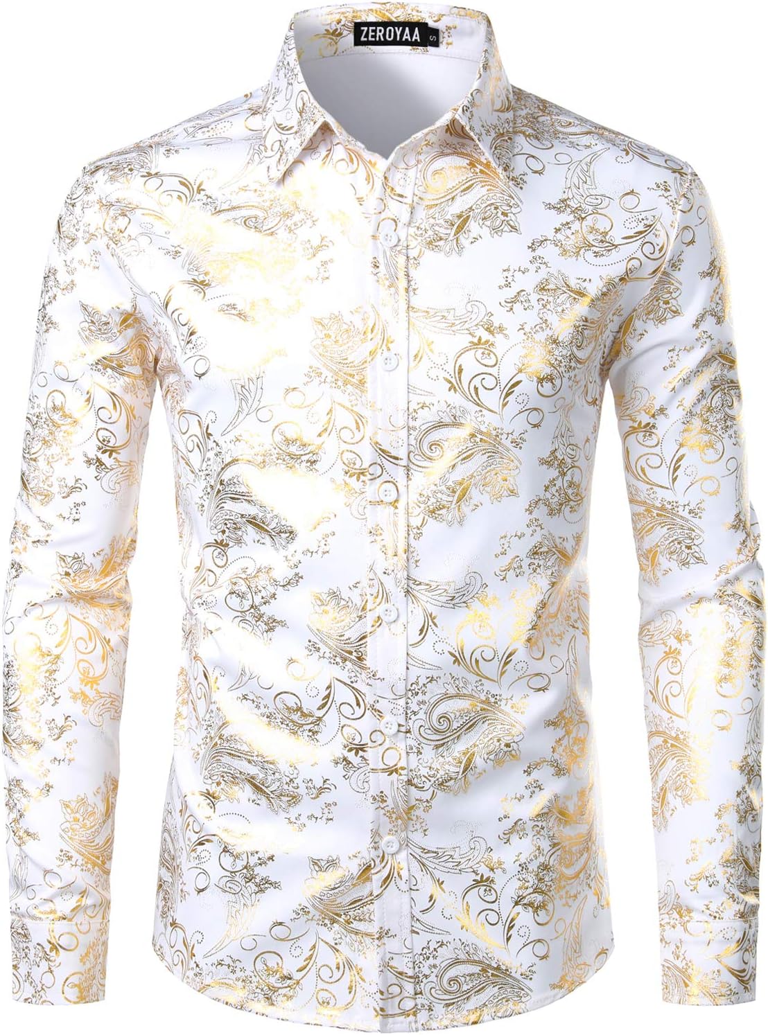 ZEROYAA Men's Luxury Paisley Dress Shirt for Parties and Prom