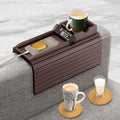 Couch Cup Holder with 2 Cork Coasters - Foldable Walnut Sofa Tray