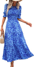 Women Casual Summer Maxi Dress 2025 - Smocked Ruffle Crew Neck