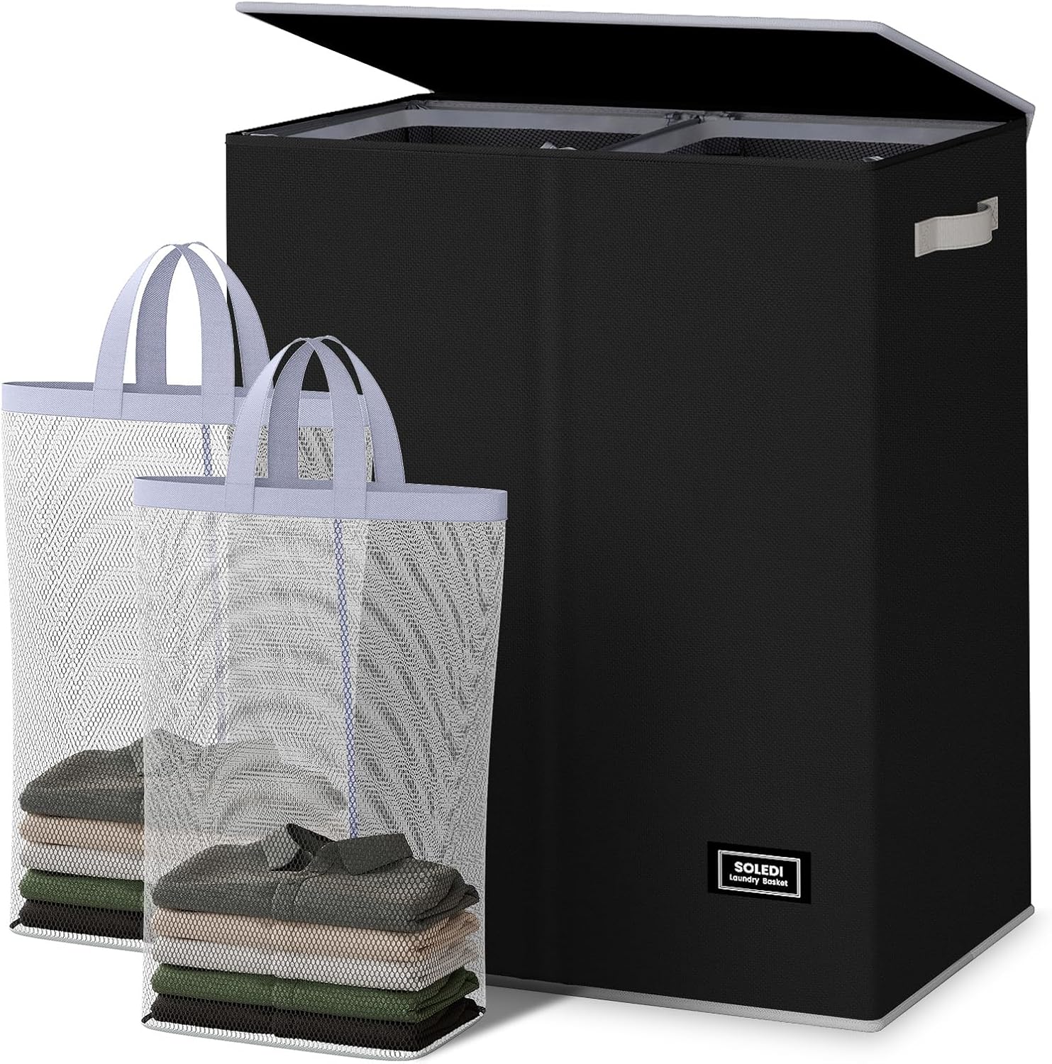 SOLEDI Double Laundry Hamper with Lid and Removable Bags