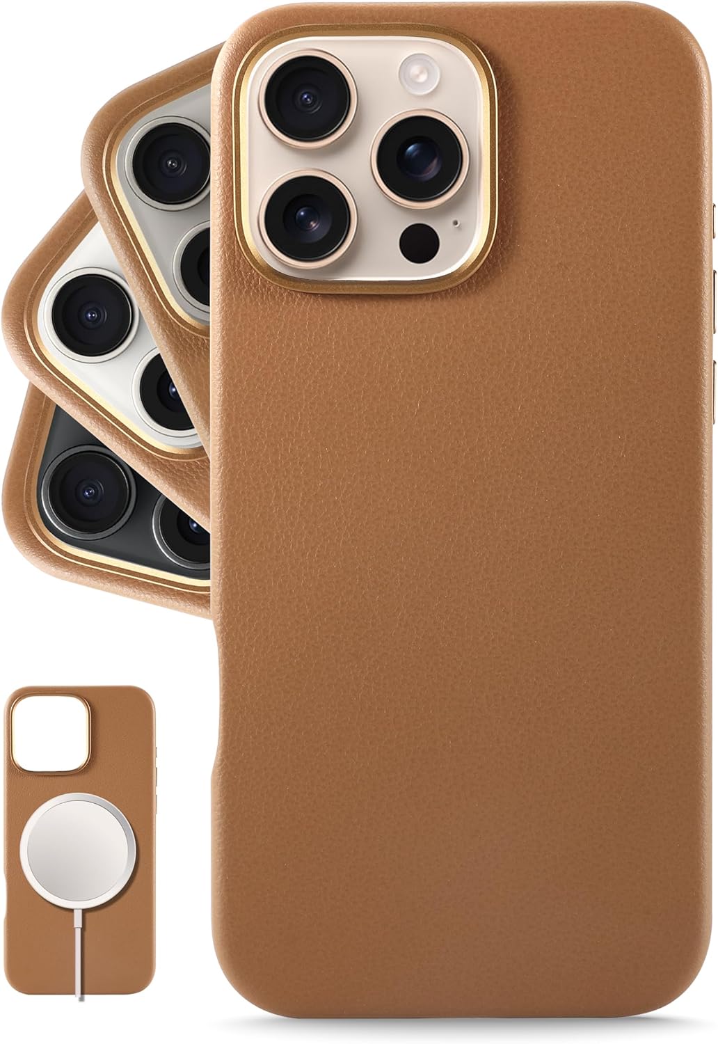 LONLI Classic Leather Case for iPhone 16 Pro - Brown Elegance