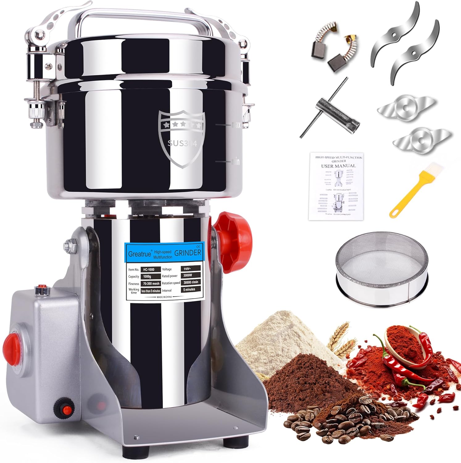 1000g Electric Grain Mill Grinder for High Speed Grinding