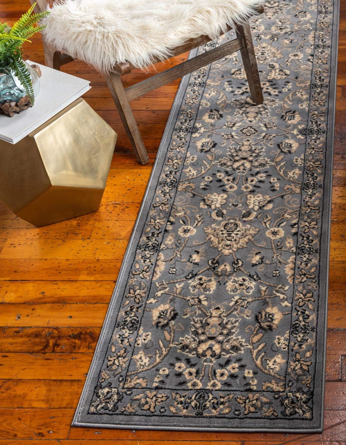 Unique Loom Sialk Hill Collection Area Rug Runner in Gray/Black