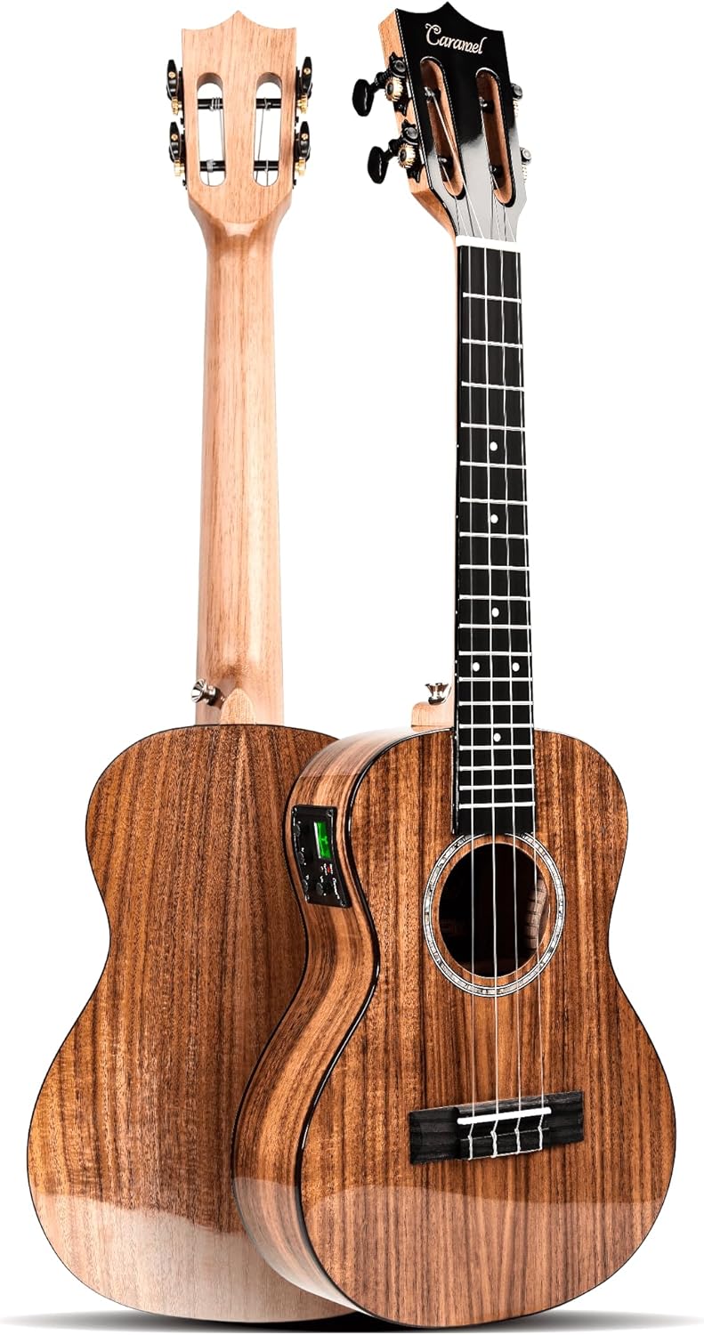 Caramel Glossy All Solid Acacia 26in Tenor Acoustic Electric Ukulele