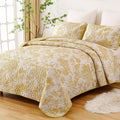 Botanical Quilt Set Queen Size Yellow - Lightweight All-Season