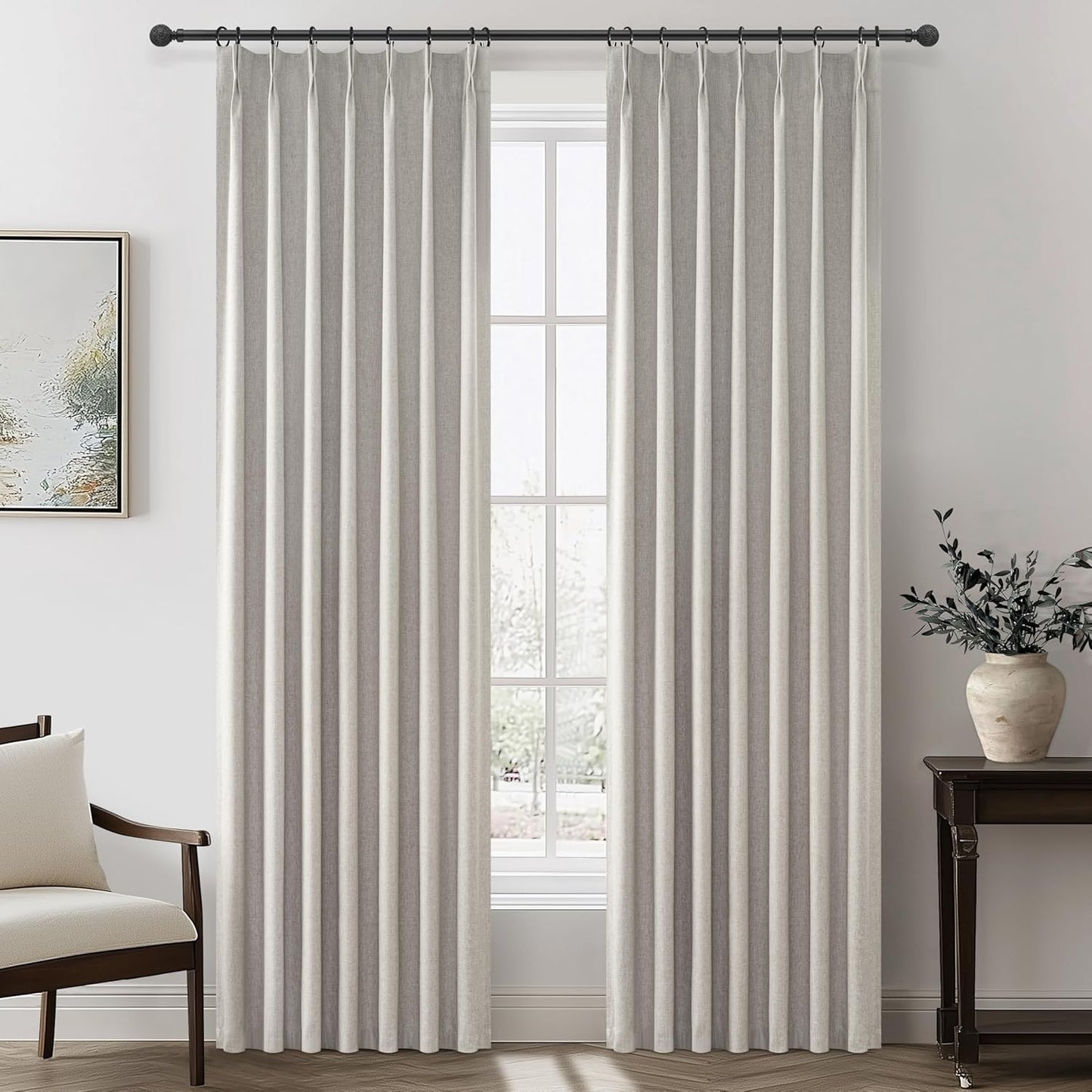 Natural Melange Pleat Room Darkening Curtains for Your Home