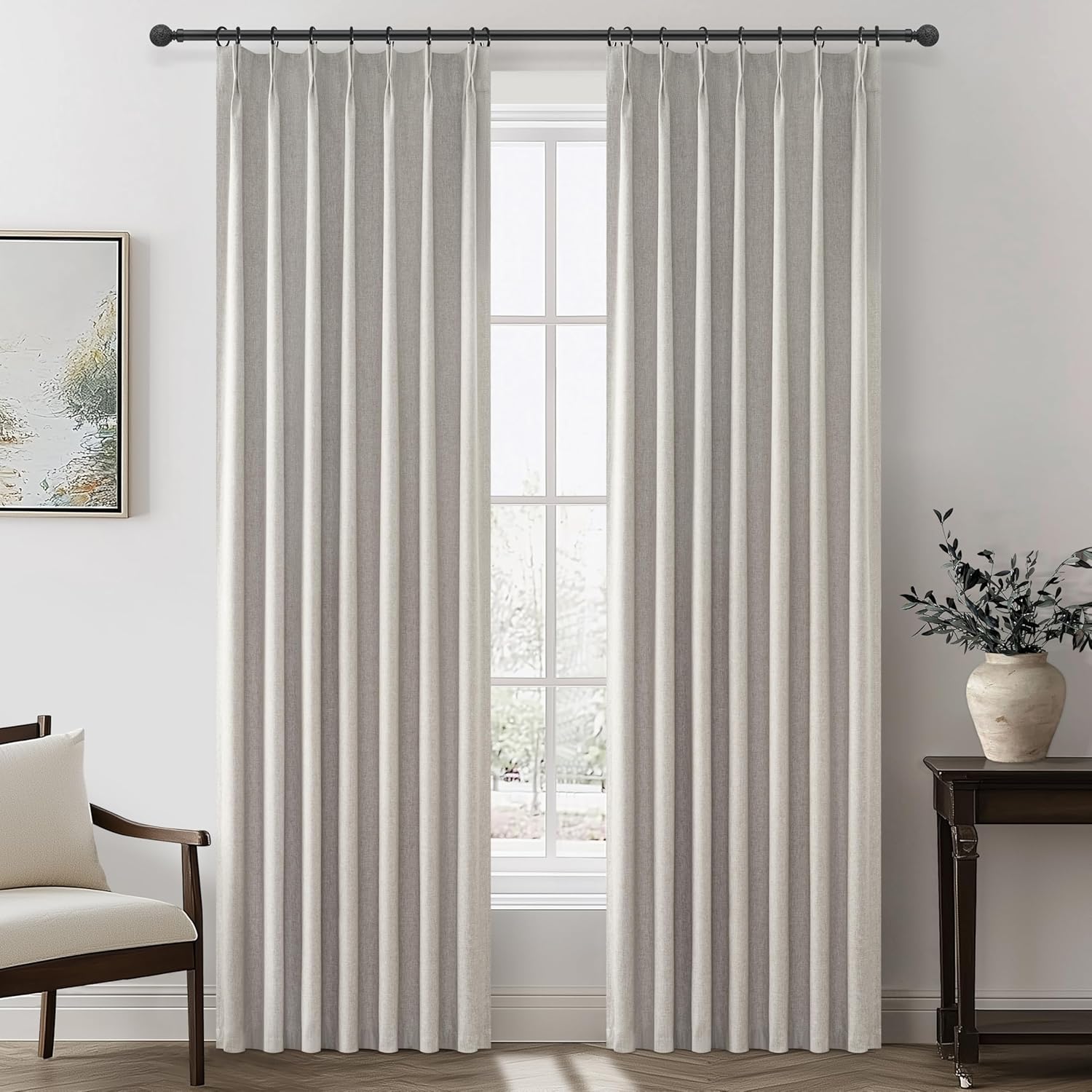 Natural Melange Pleat Room Darkening Curtains for Your Home