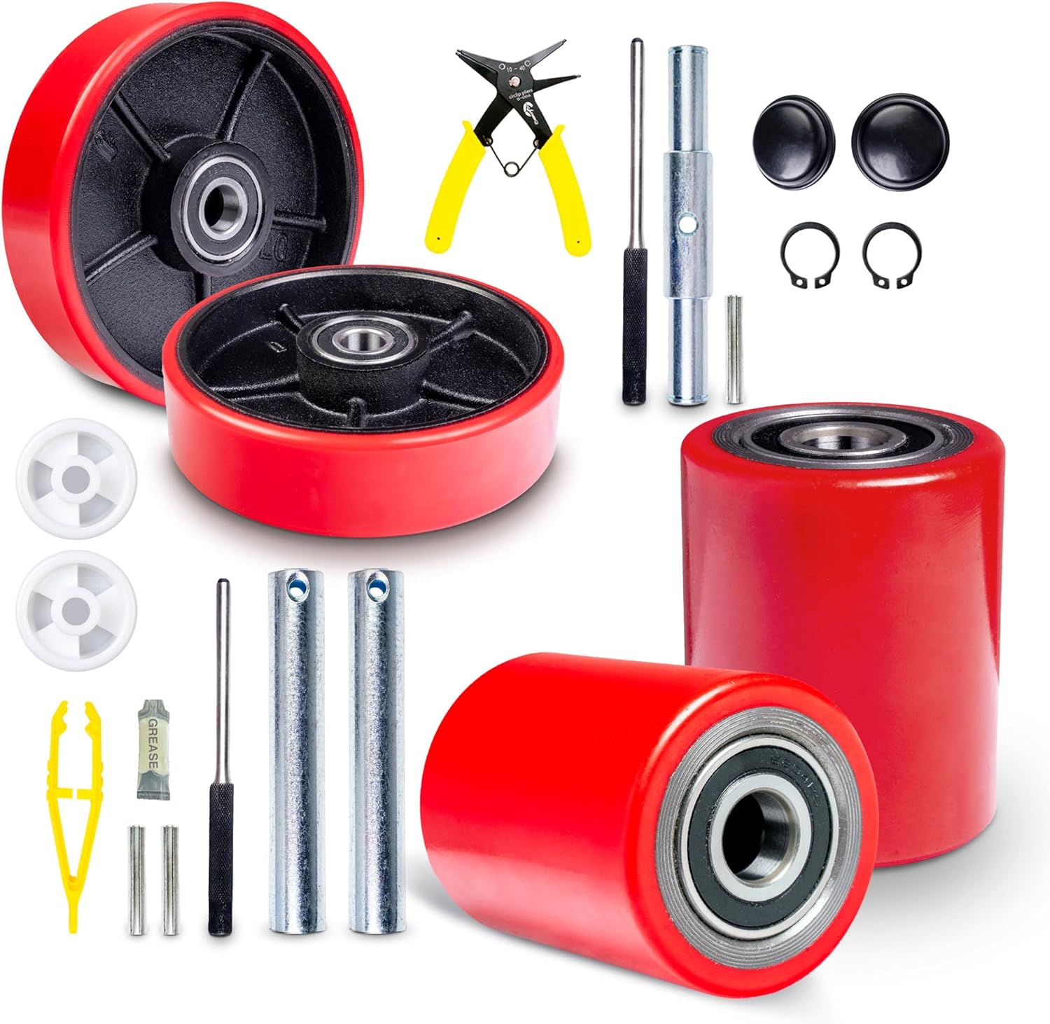 Pallet Jack Truck Full Set Red with Axles and Steering Wheels