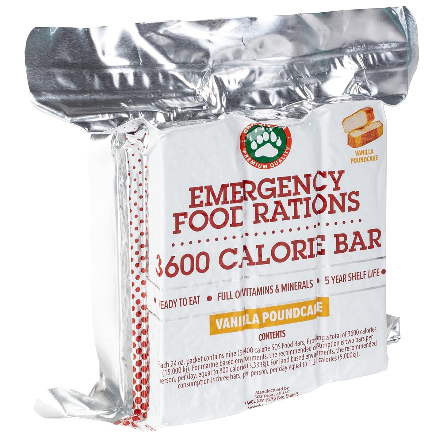 Emergency Food Rations - 3600 Calorie Vanilla Poundcake Bar Pack