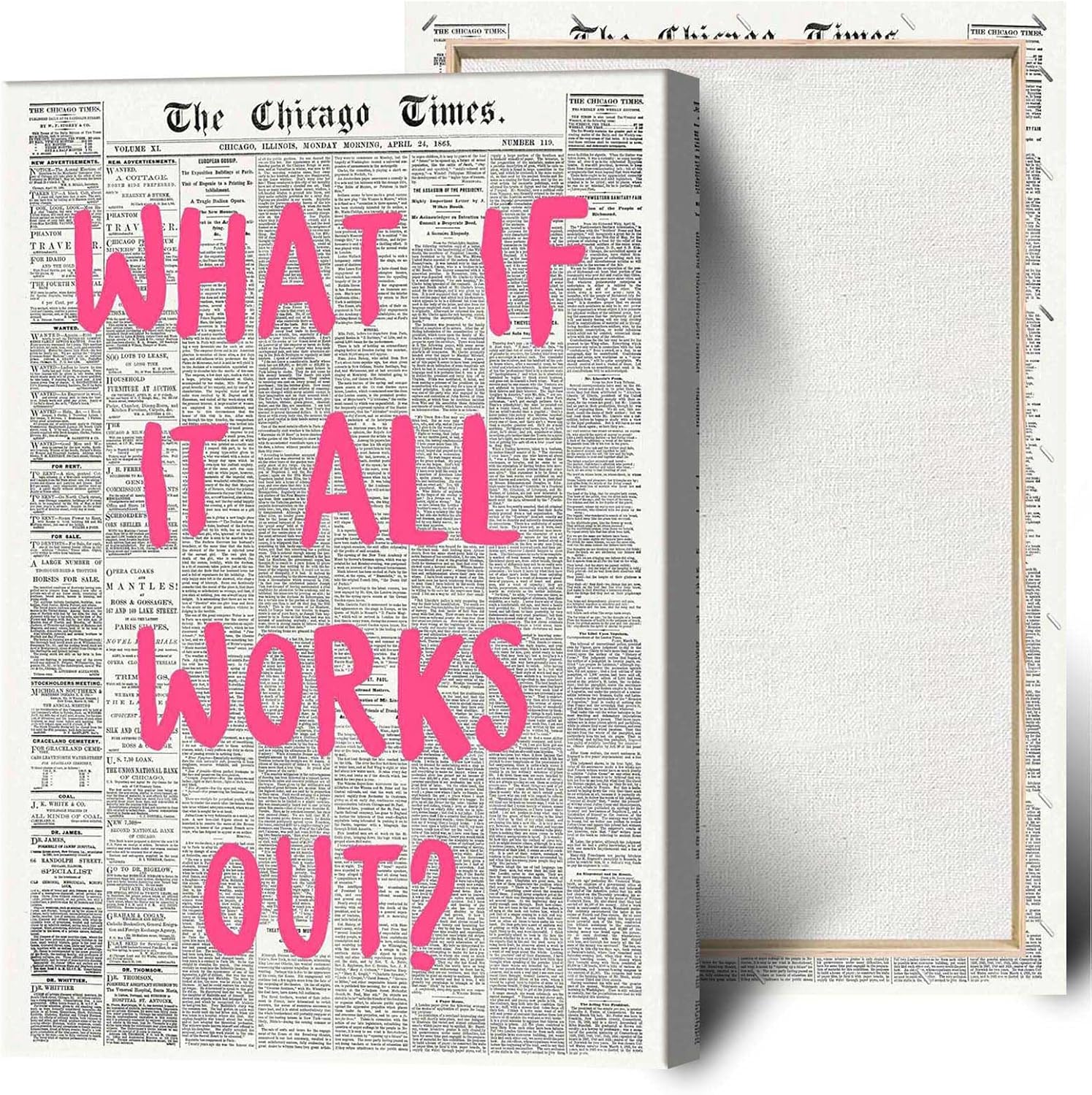 What If It All Works Out Poster Retro Newspaper Pink Font Art