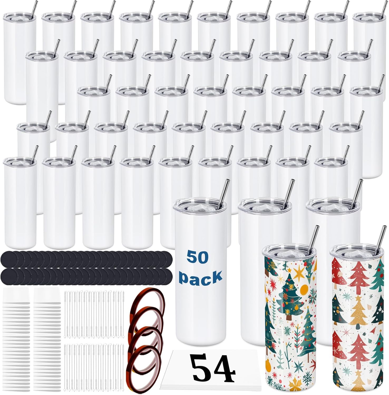50 Pack 20 OZ Sublimation Tumblers for Personalized Gifts