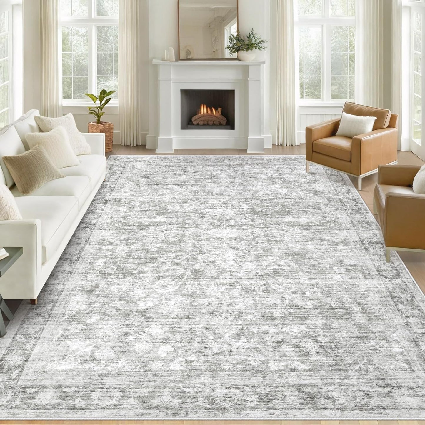 9x12 Area Rugs for Living Room: Washable Vintage Floral Design