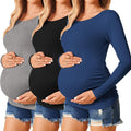 Ekouaer Womens Maternity Shirts Long Sleeve 3-Pack - Soft Stretch Tops