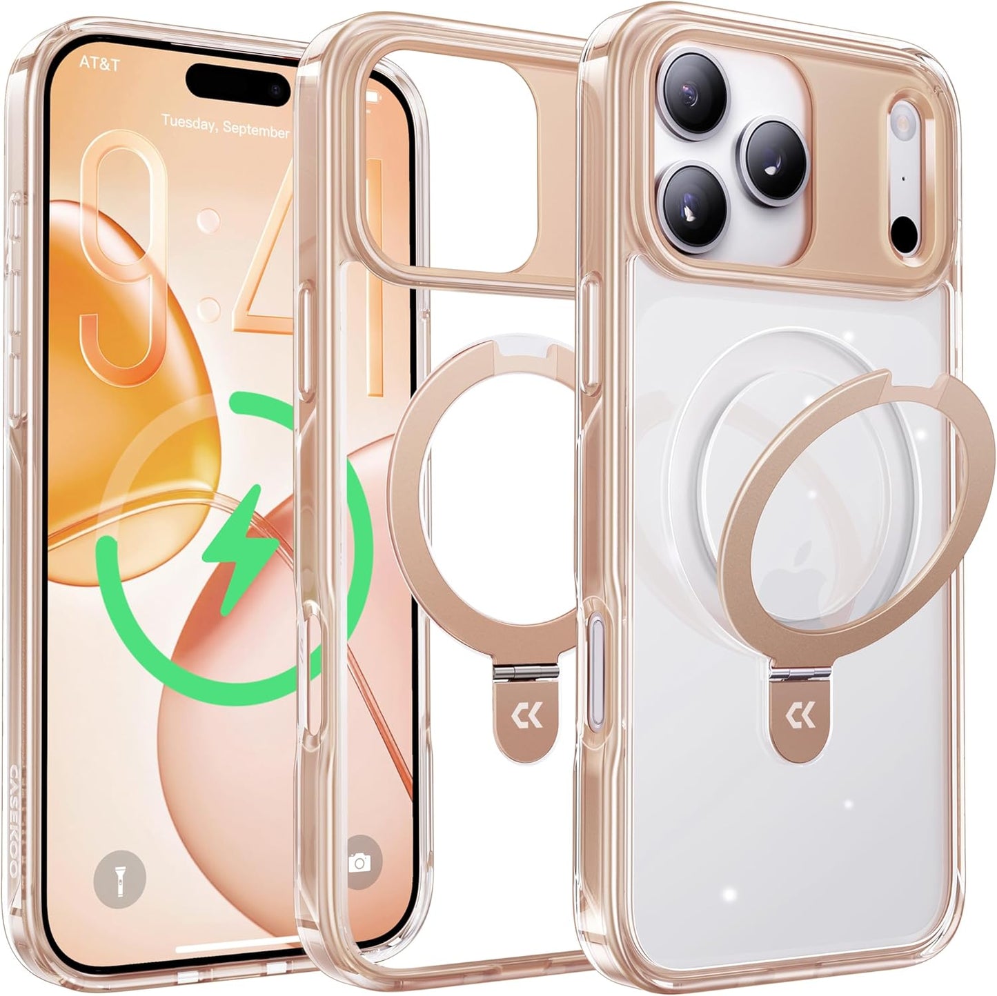 CASEKOO Champagne Gold iPhone 17 Pro Case with Magnetic Stand
