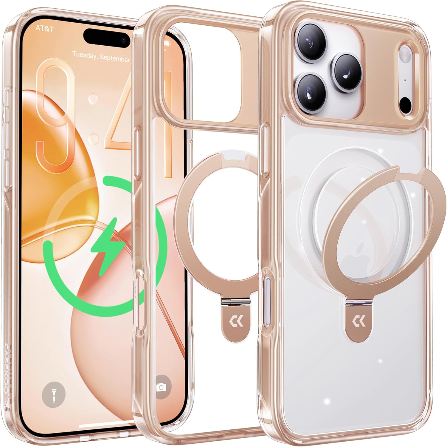 CASEKOO Champagne Gold iPhone 17 Pro Case with Magnetic Stand