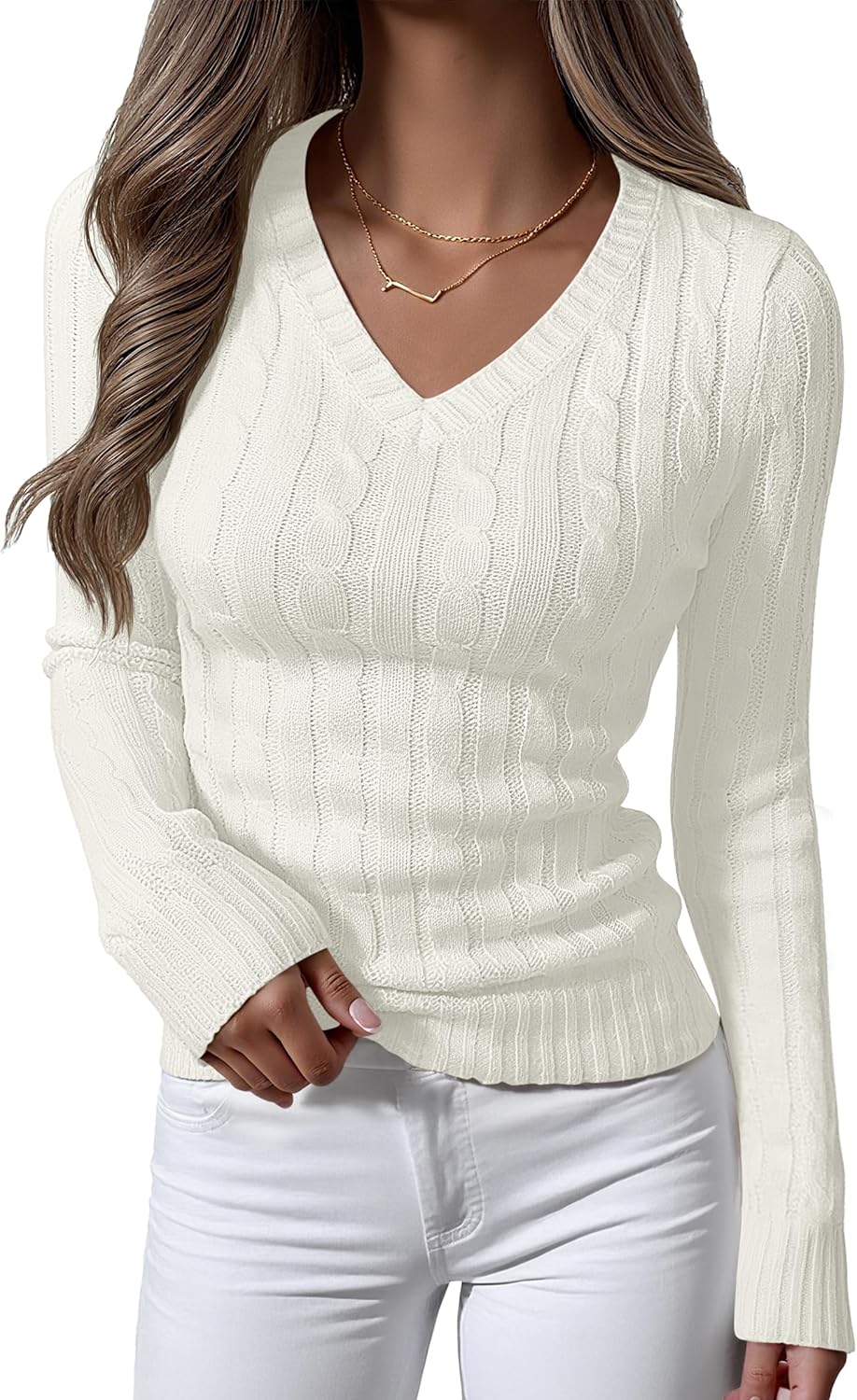 Womens Long Sleeve Cable Knit Sweater for Fall Fashion Style