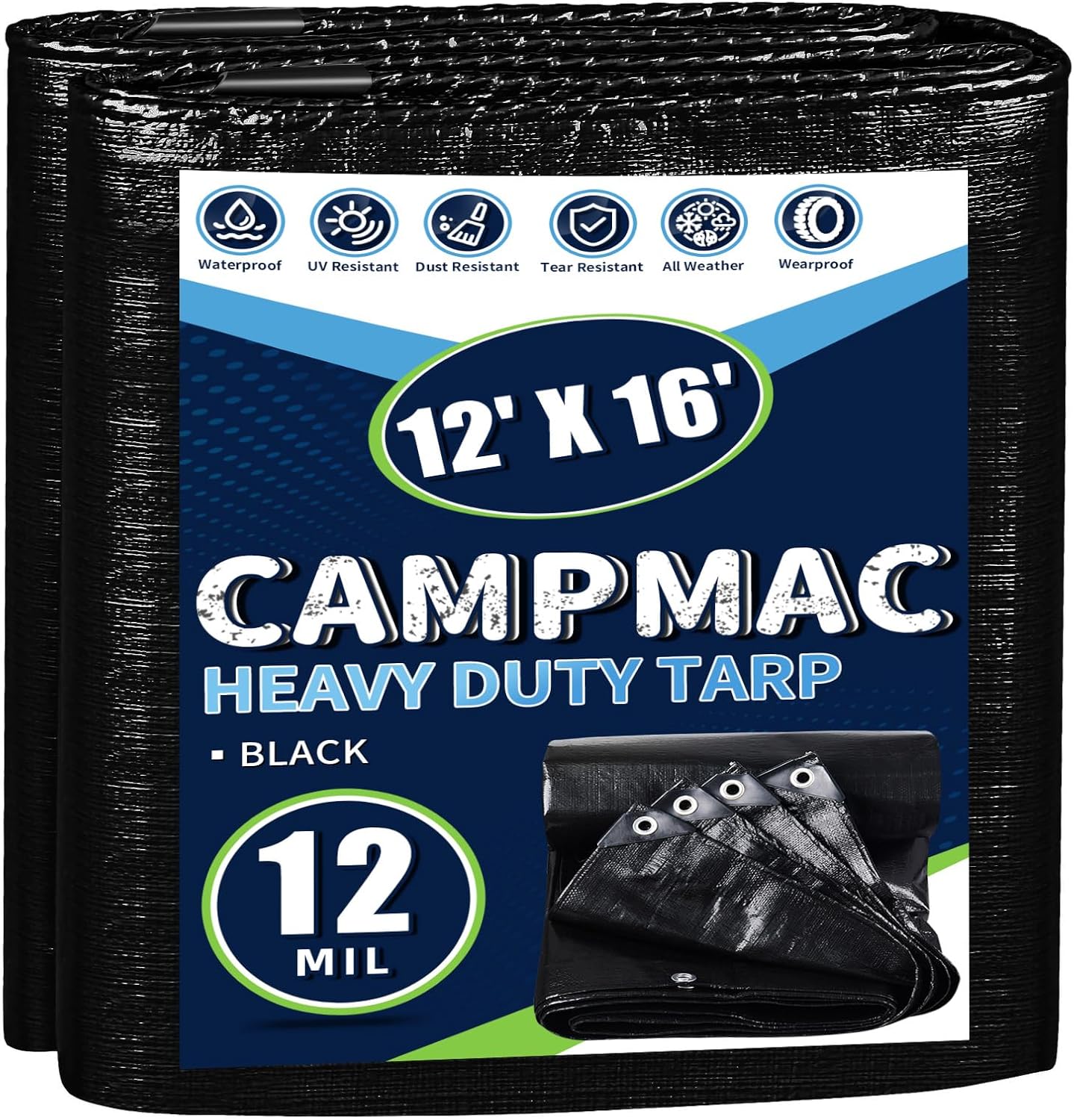 Black Heavy Duty Waterproof Tarps 12x16 for All Weather Use