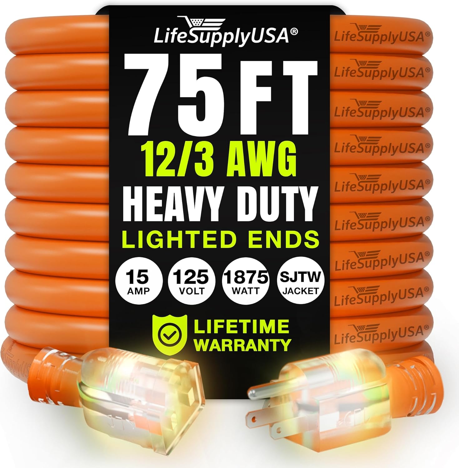 75ft Heavy Duty Extension Cord for Indoor and Outdoor Use