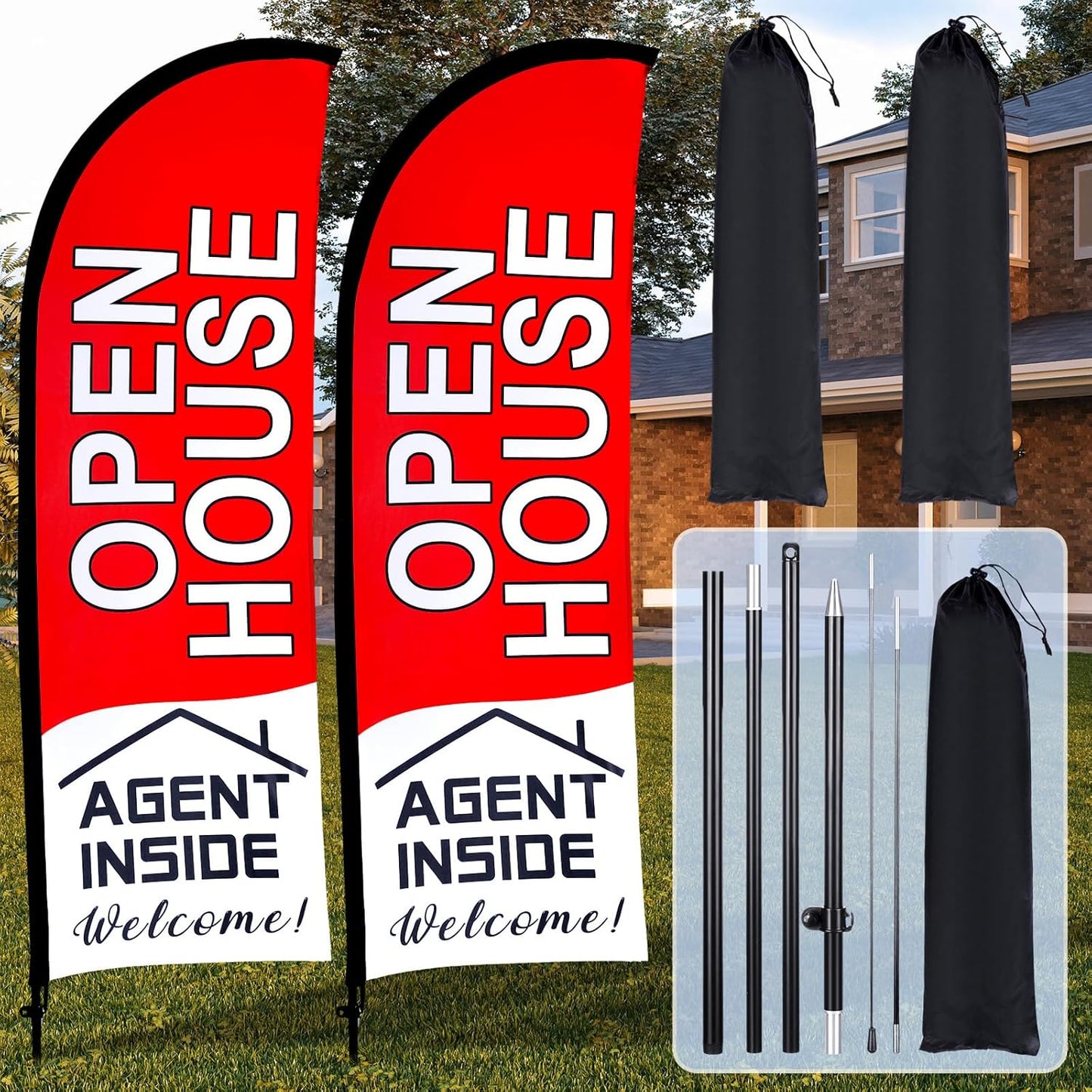 Open House Flags Signs for Real Estate Agents - 2 Pack Set