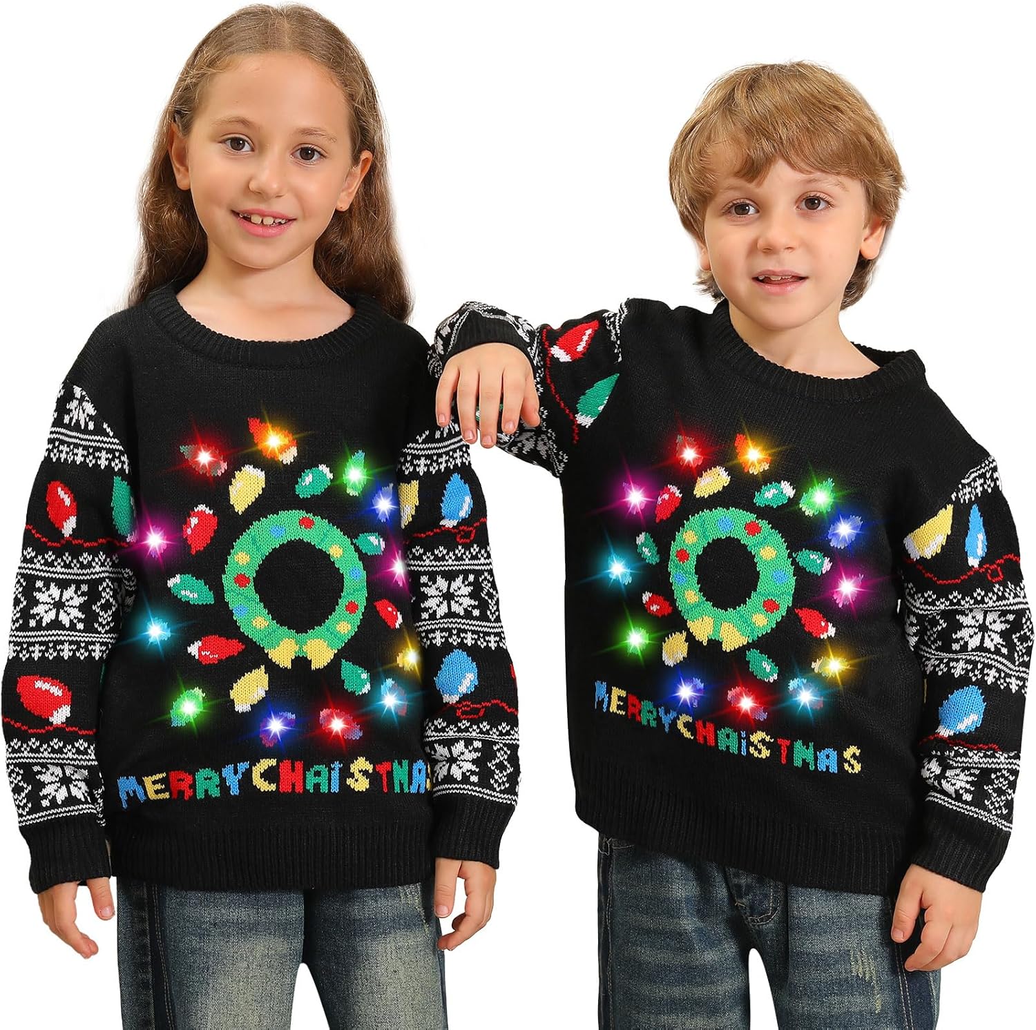 Light Up Christmas Sweater for Couples, Funny Reindeer Design