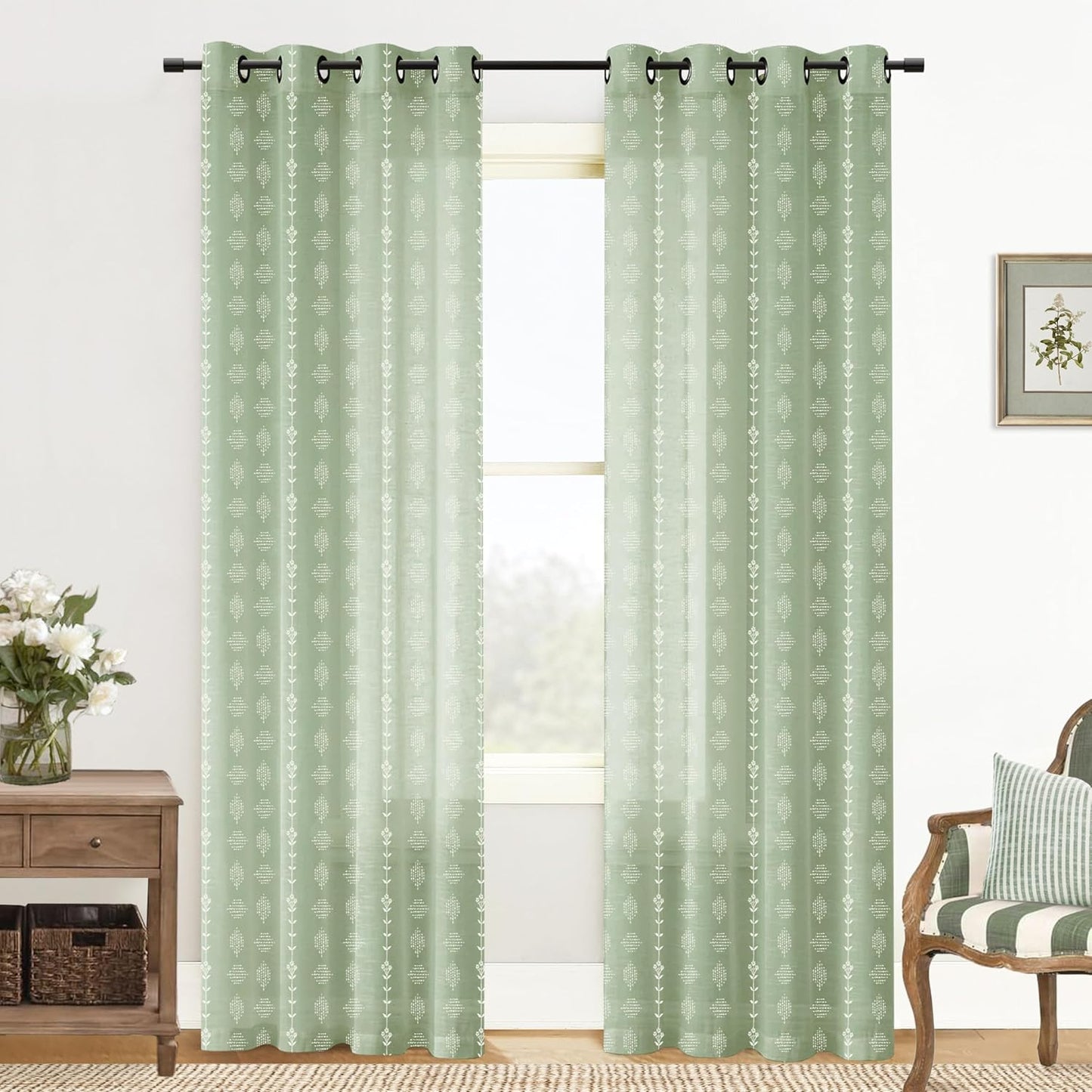 Sage Green Boho Curtains 90 Inch Long for Elegant Privacy