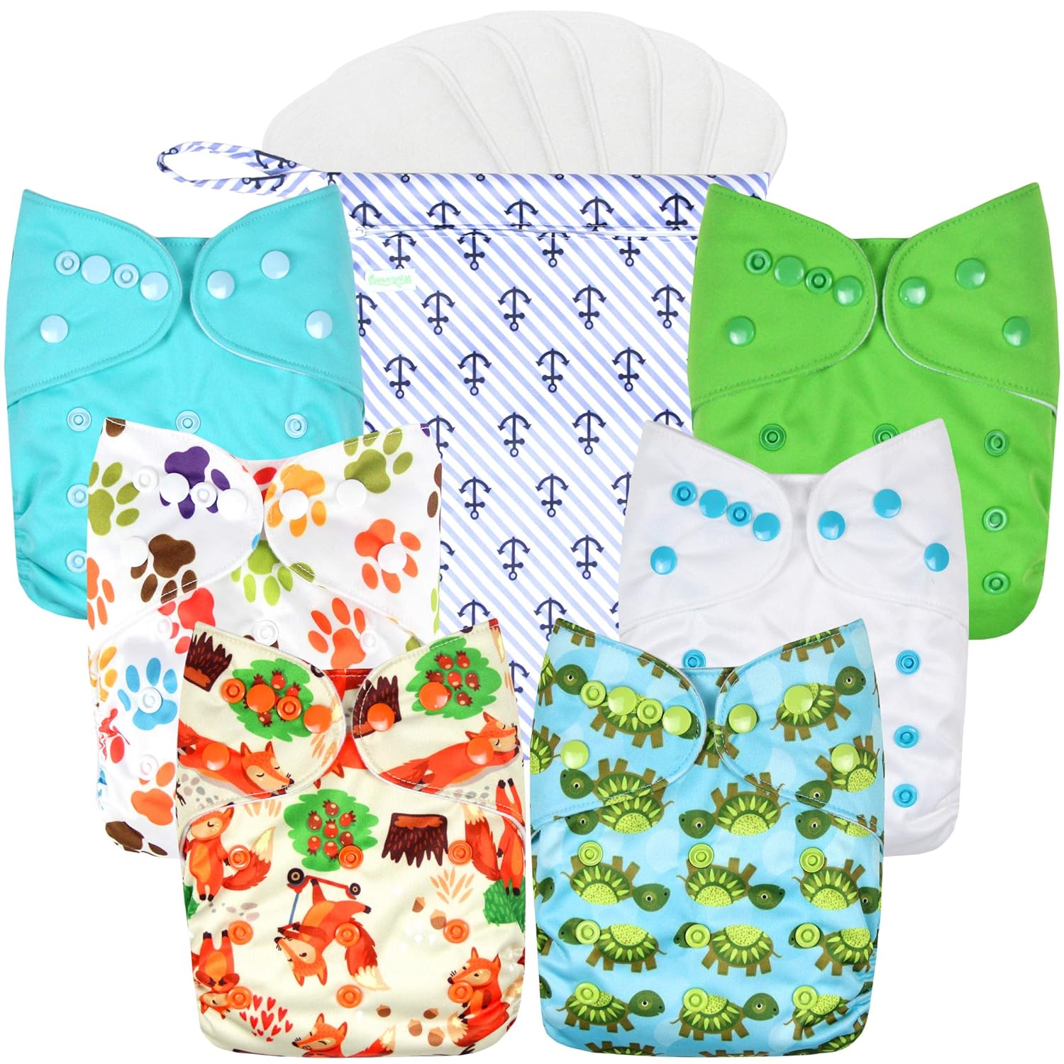 Wegreeco Cloth Diapers 6 Pack with Inserts & Wet Bag for Babies