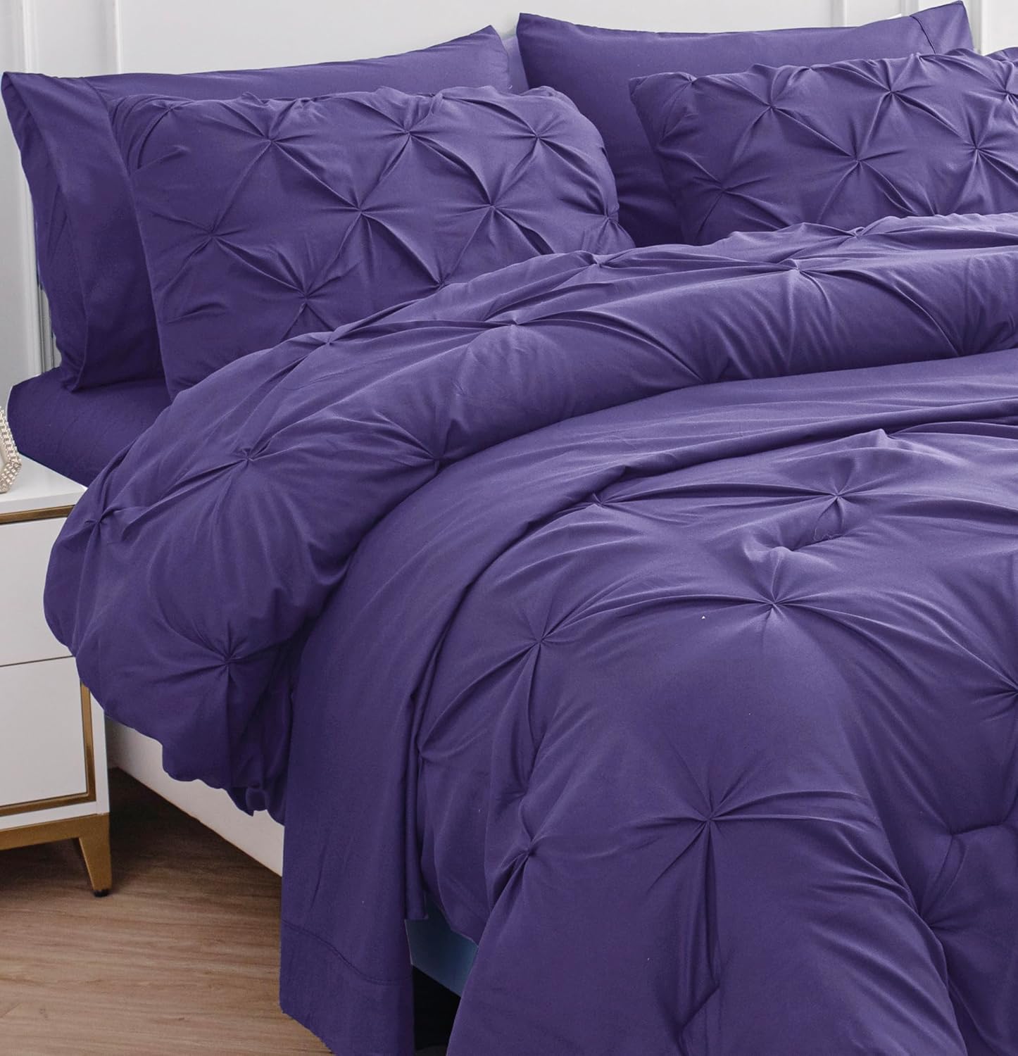 Queen Comforter Set by Lane Linen - 7 Piece Pintuck Bedding