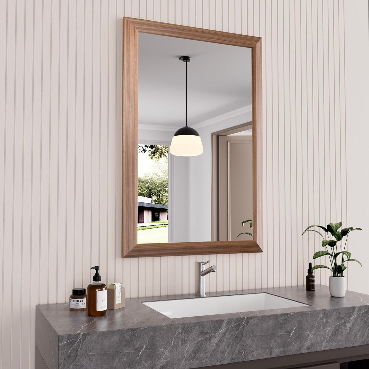 Amorho 24x36 Inch Bathroom Mirror with Elegant Walnut Frame