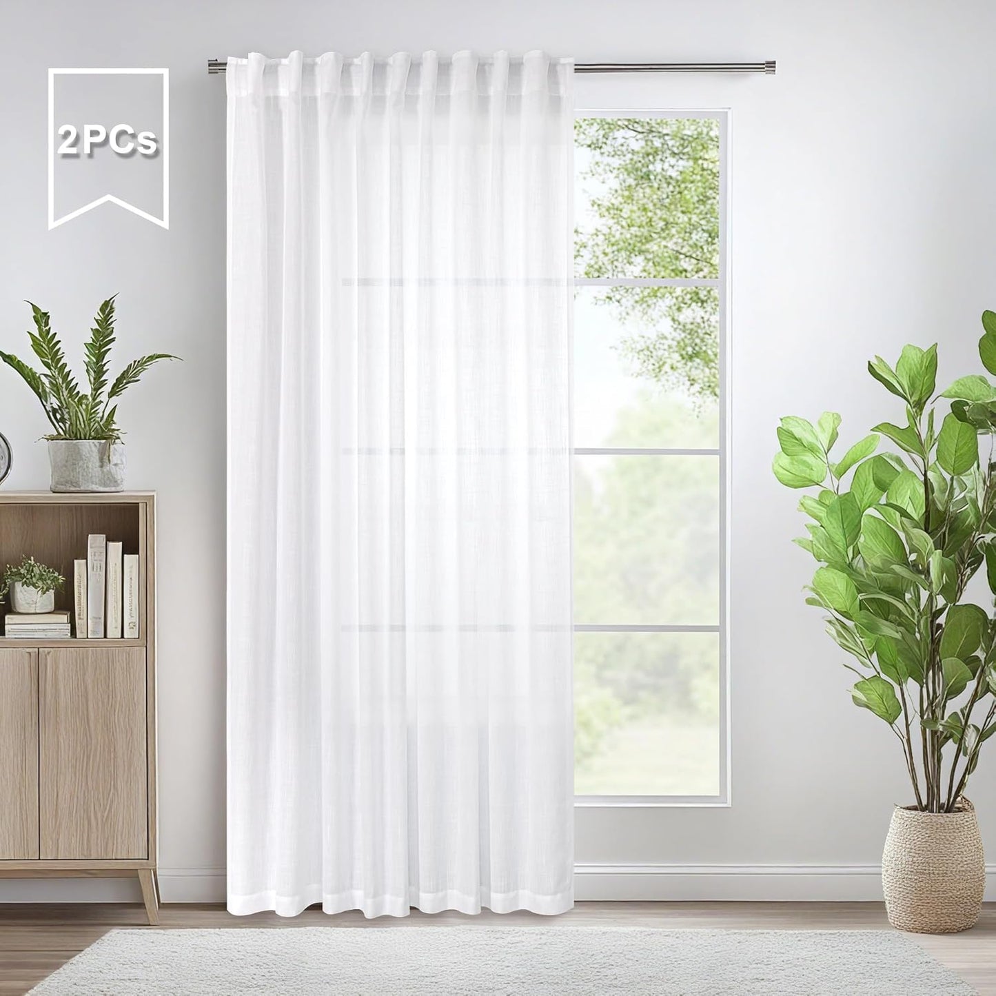 White Curtains 60 Inch Wide for Living Room Extra Large Linen