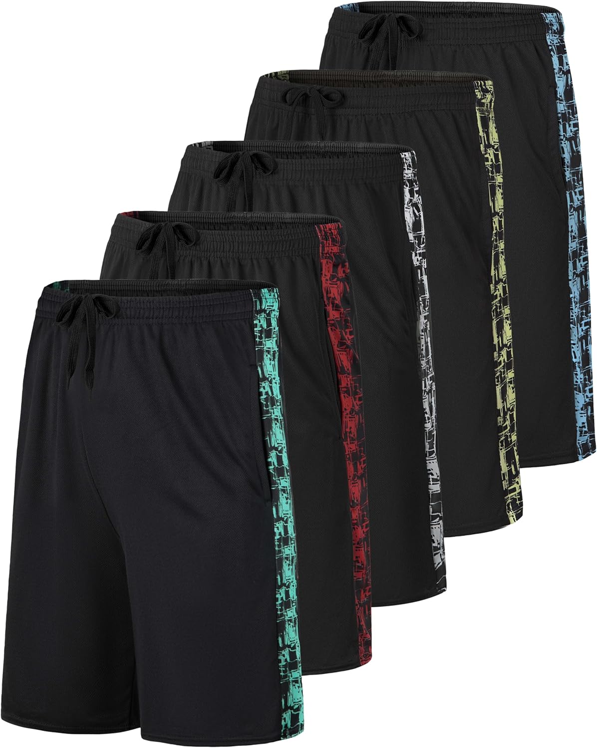 Real Essentials 5 Pack Mens 9in Mesh Shorts for Activewear
