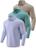 Dry Fit Long Sleeve Polo Shirts for Men - 3 Pack Performance Fit