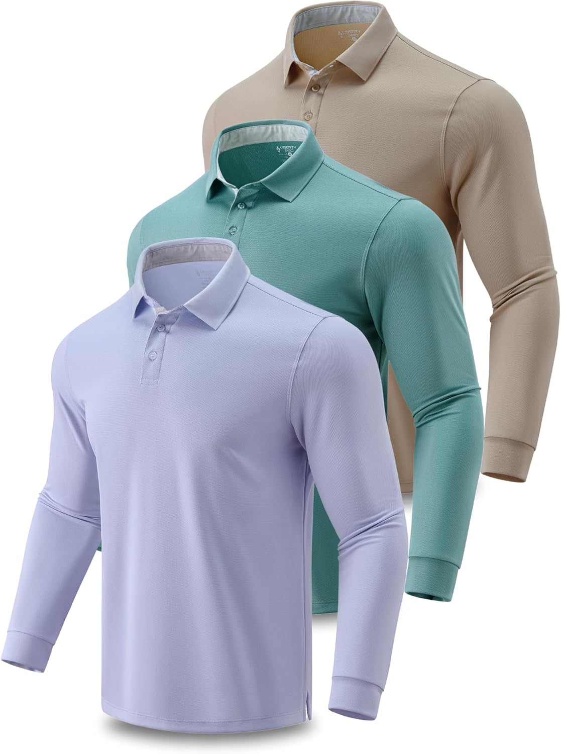 Dry Fit Long Sleeve Polo Shirts for Men - 3 Pack Performance Tops