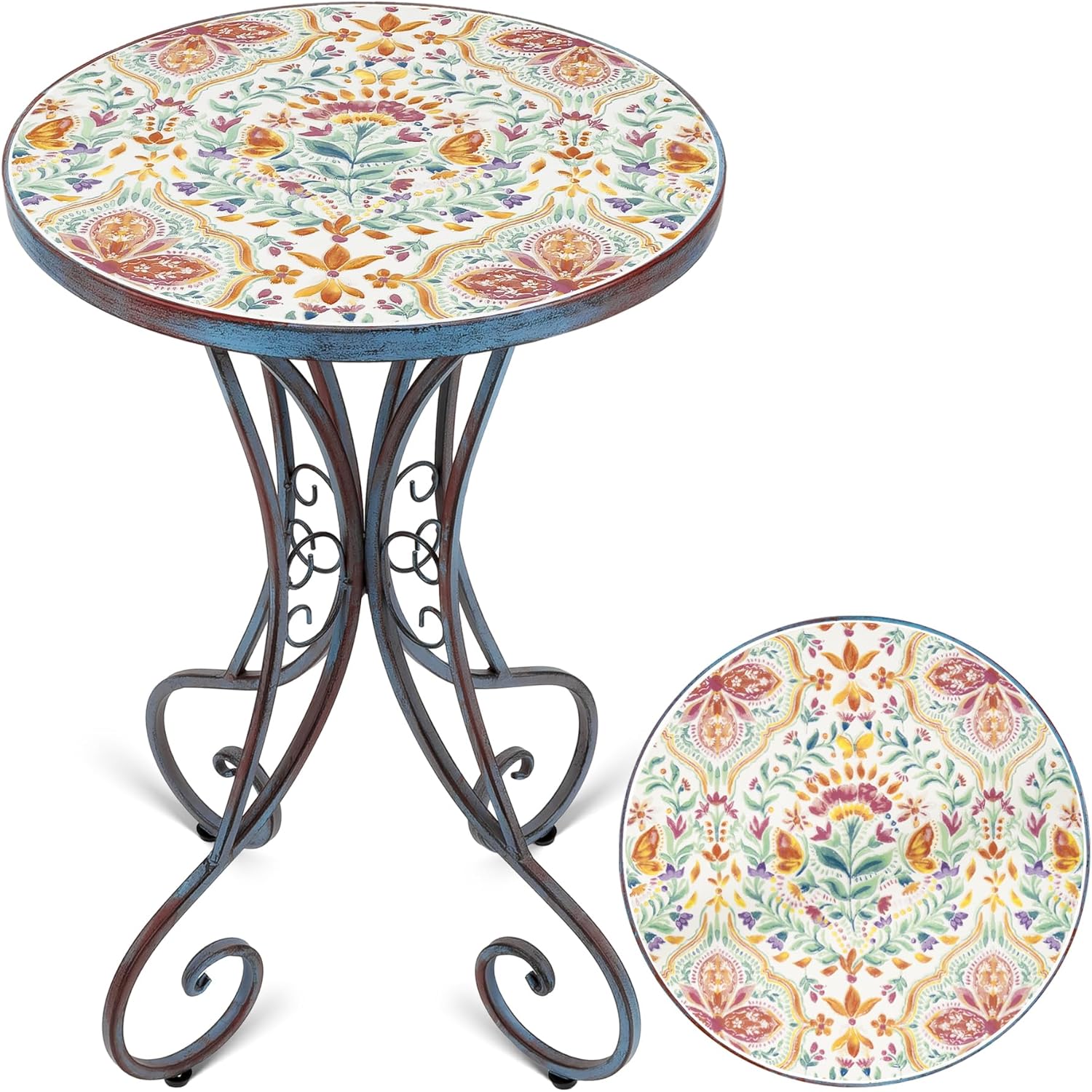 Mosaic Patio Table with Ceramic Tile Top for Outdoor Use