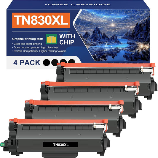 High Yield TN830 Toner Cartridge for Brother Printers - 4 Pack