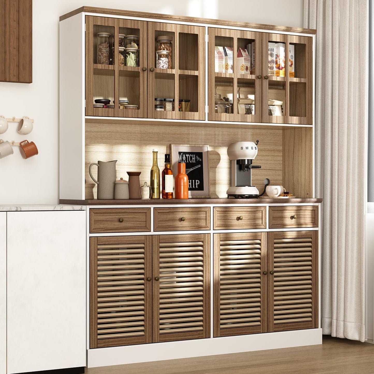 AIEGLE Large Kitchen Hutch Cabinet - Ample Storage & Elegant Design