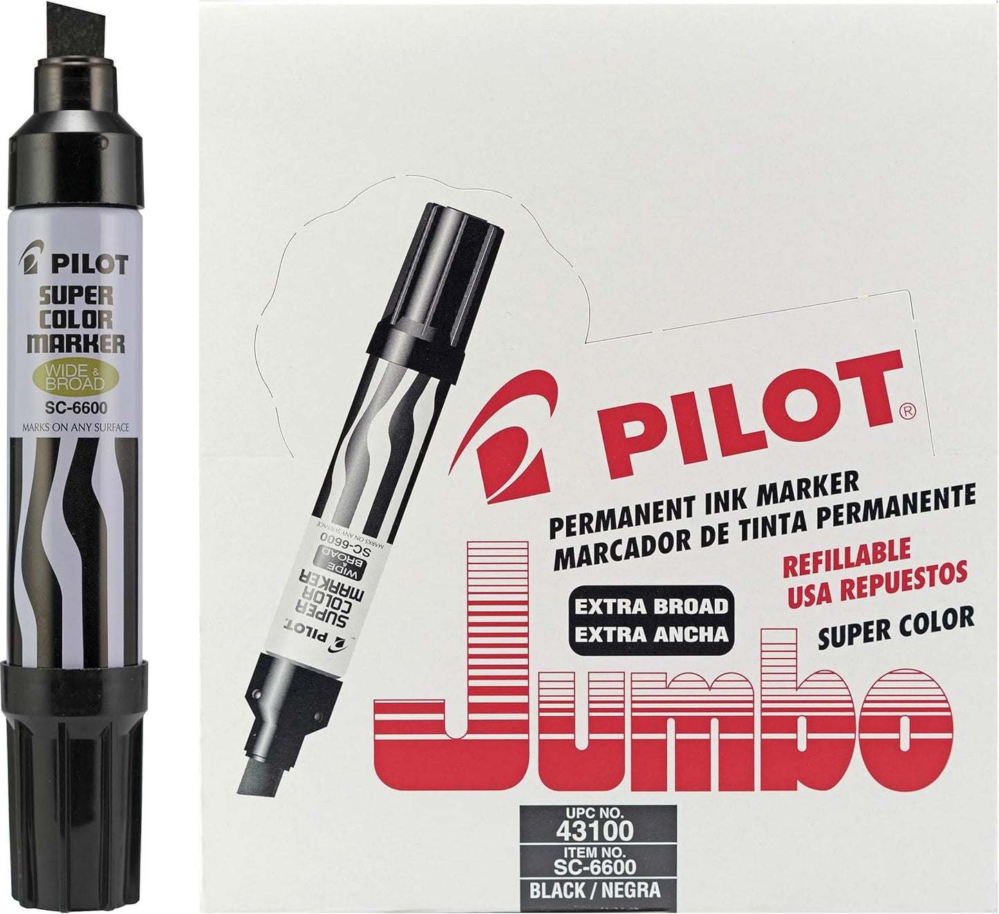 PILOT Super Color Jumbo Refillable Permanent Markers, 12-Pack
