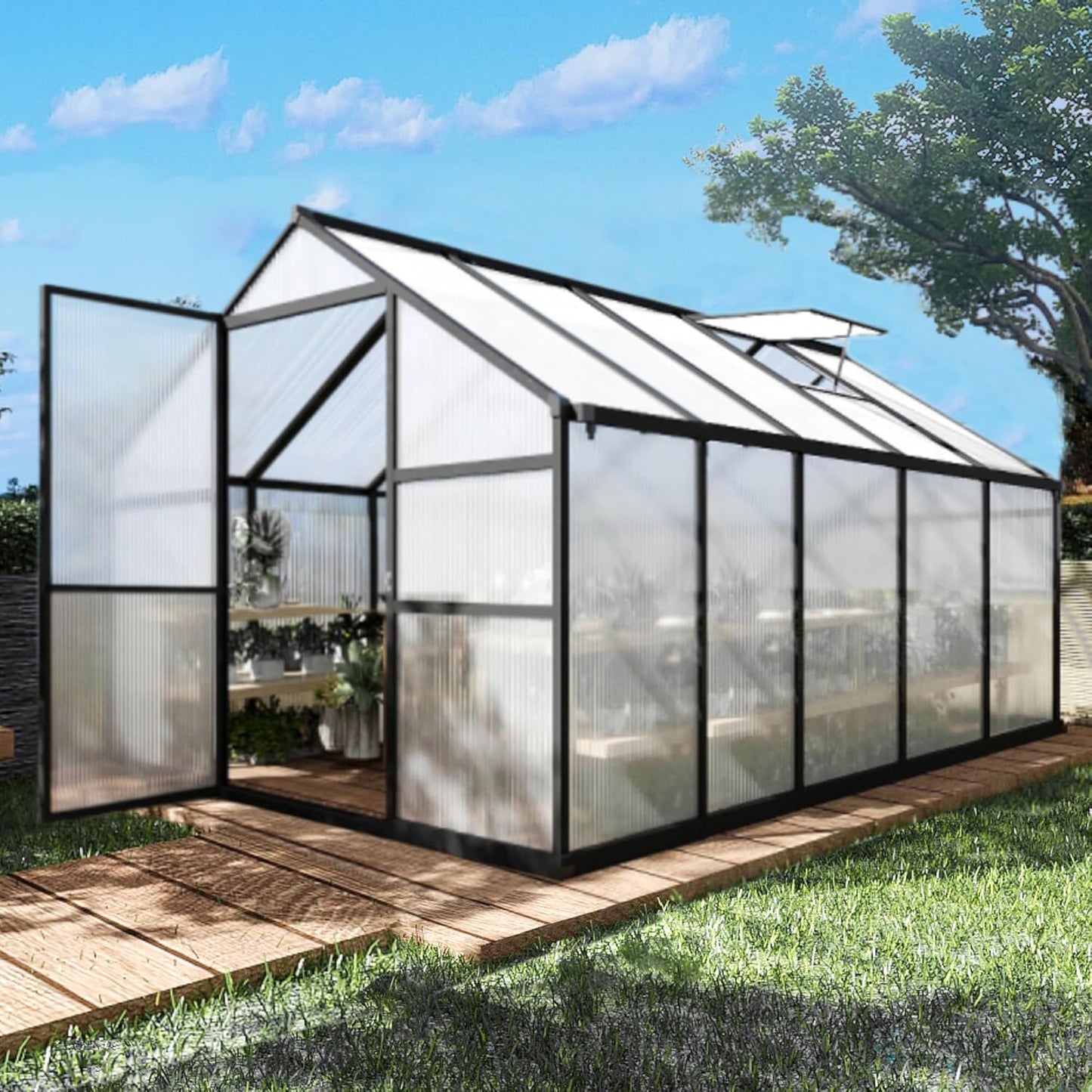 8 x 10 FT Greenhouse for Outdoors with Adjustable Roof Vent