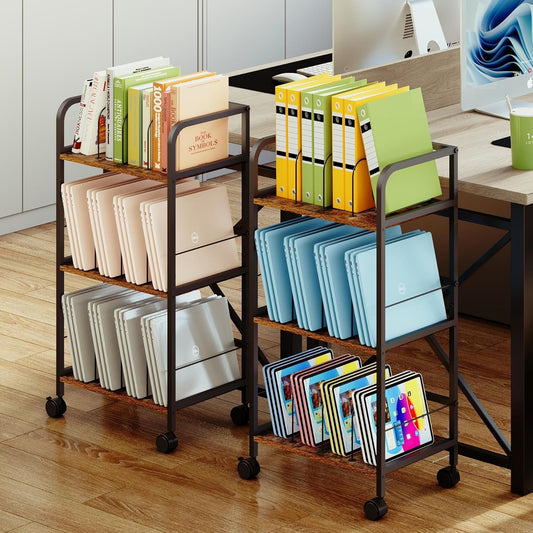 Rolling Book Cart with Removable Dividers for Home and Office