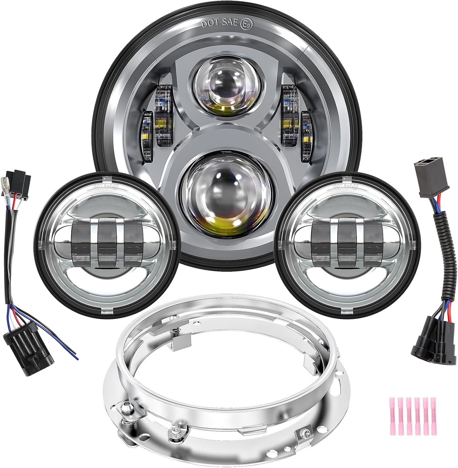 BICYACO 7 Inch LED Motorcycle Headlight with Fog Lights for Harley