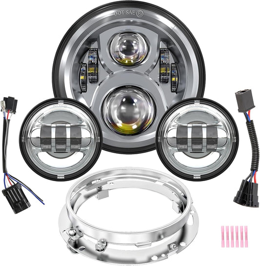 BICYACO 7 Inch LED Motorcycle Headlight with Fog Lights for Harley