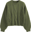ZAFUL Women's Solid Knit Cable Sweater - Cozy Lantern Sleeve Pullover