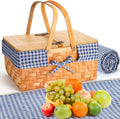 Picnic Basket with Blankets Kit - Handwoven Woodchip Basket