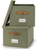 Collapsible Linen File Organizer Box Set of 2 in Sage Green - Portable