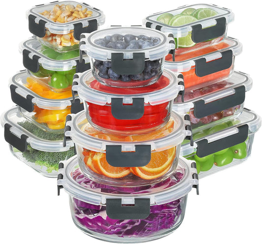 24 Piece Glass Food Storage Containers for Meal Prep and More