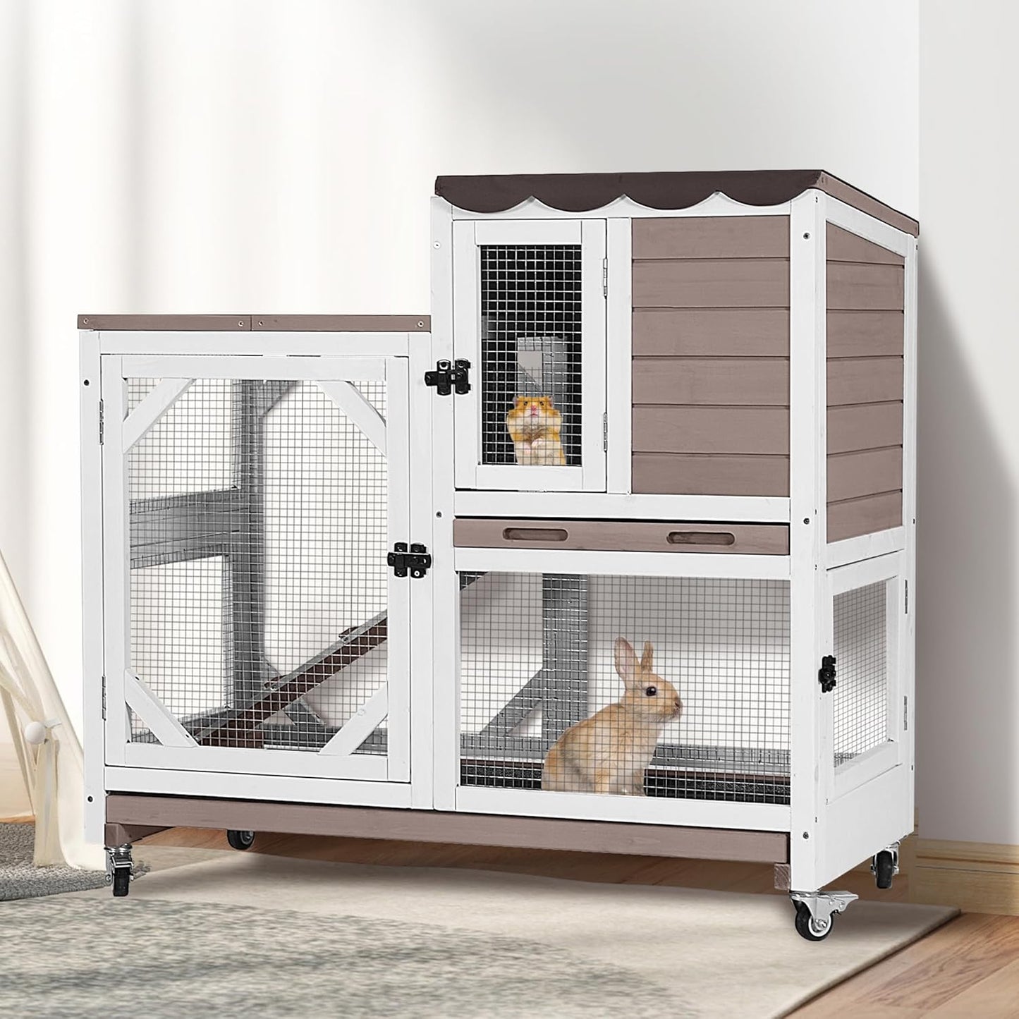 Duplex Rabbit Hutch Indoor with Chew-Proof Frame & Trays