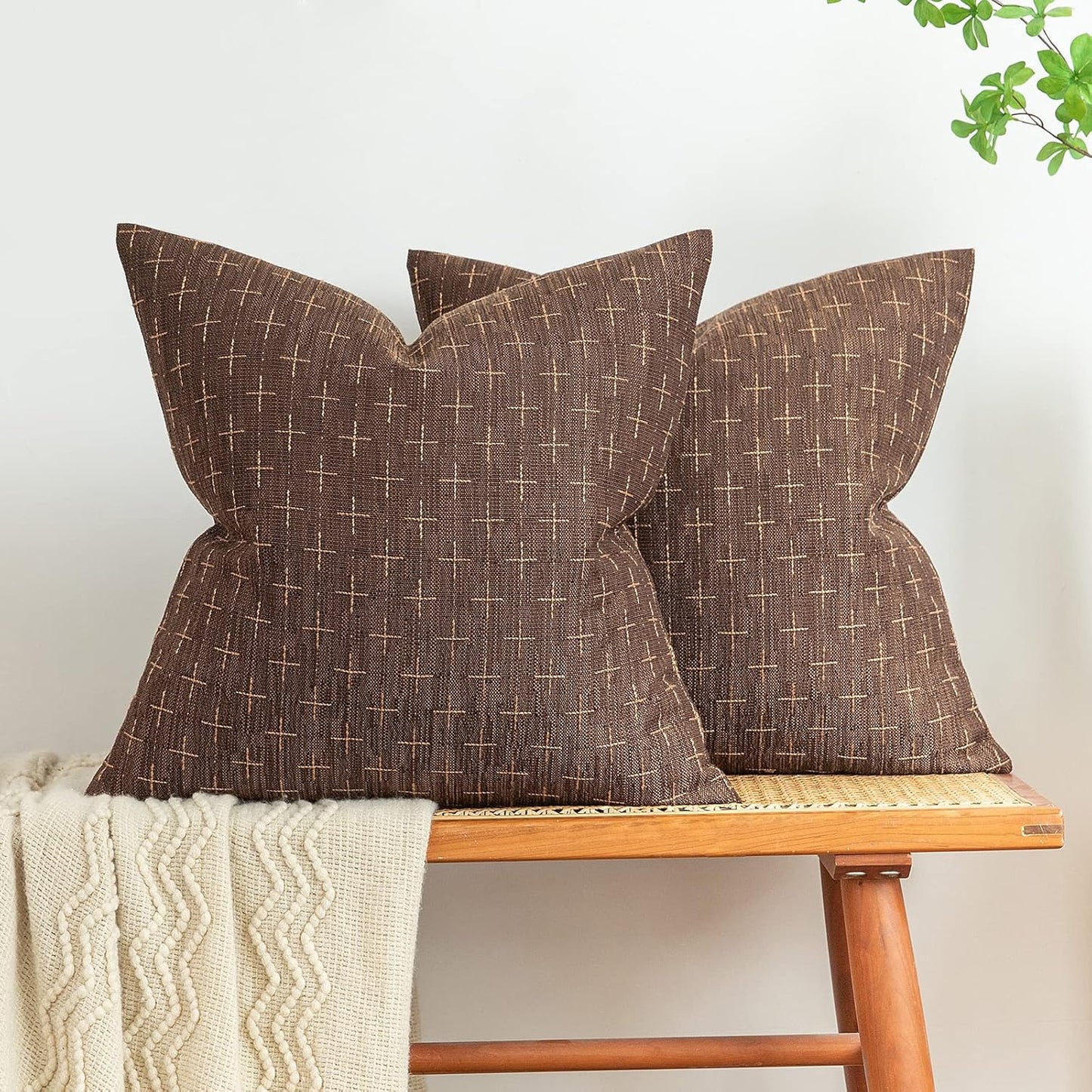 MIULEE Vintage Burlap Linen Euro Sham Pillow Covers for Home Decor
