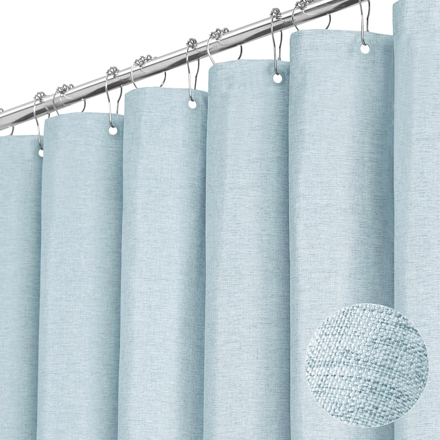 BTTN Extra Long Shower Curtain - Fog Blue Linen Texture